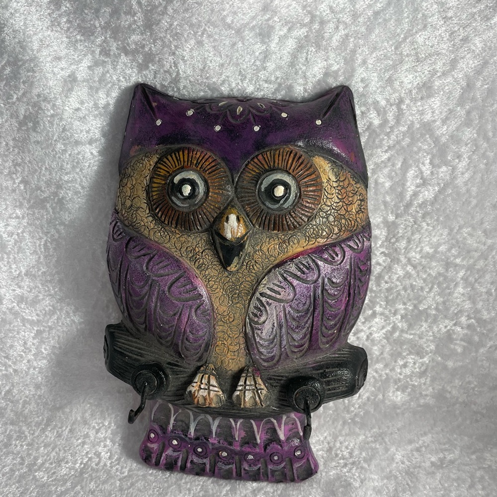 Purple and Gold Owl Wall Hook Key Holder